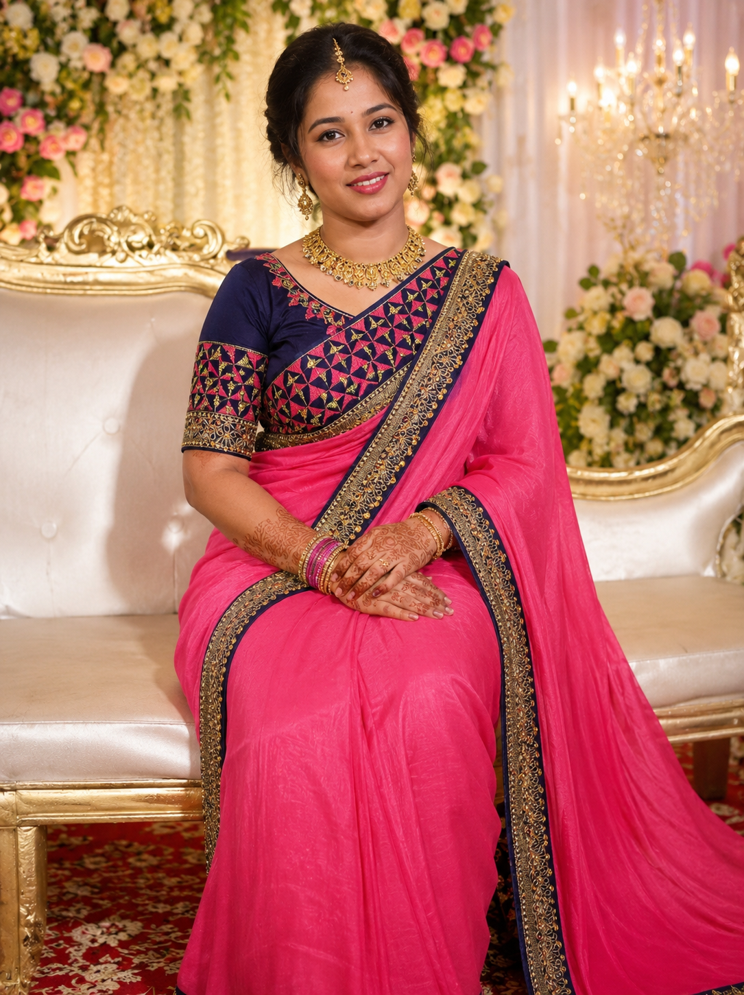 Printed Pink Saree