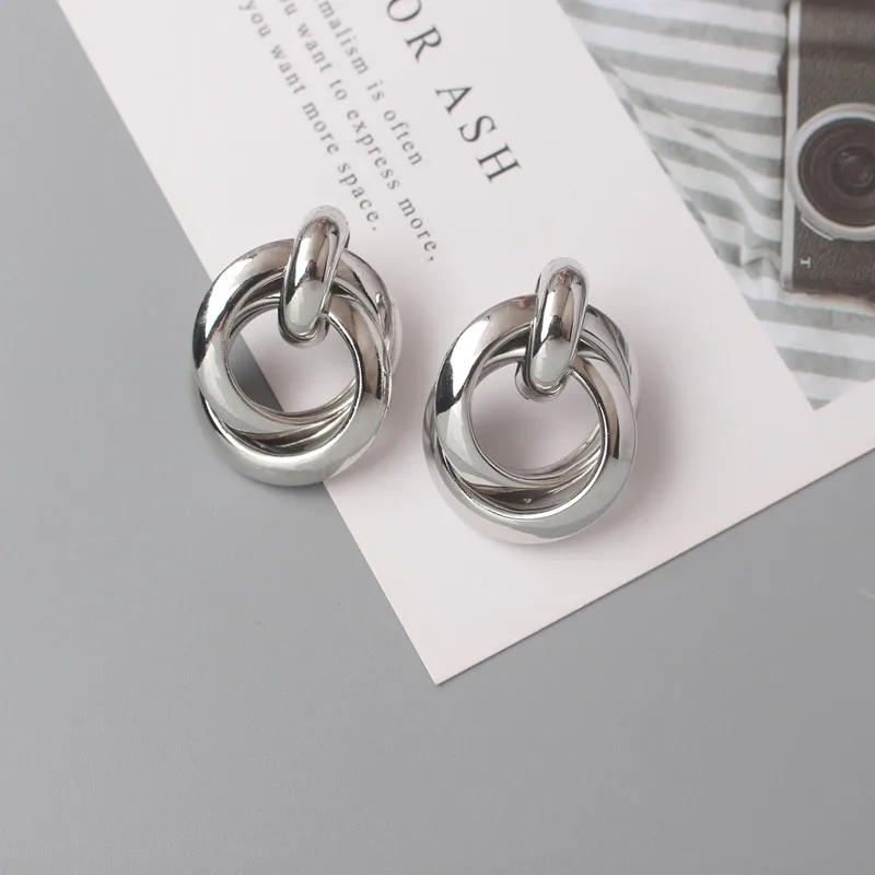 Drop Earrings Geometric Gold And Silver Tone