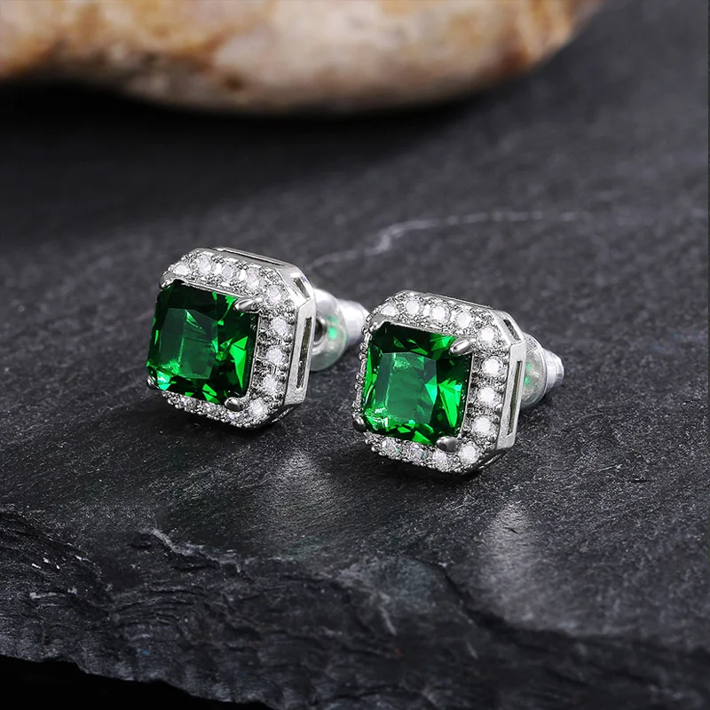 Stud Earrings Green Cubic Zirconia Women Fashion