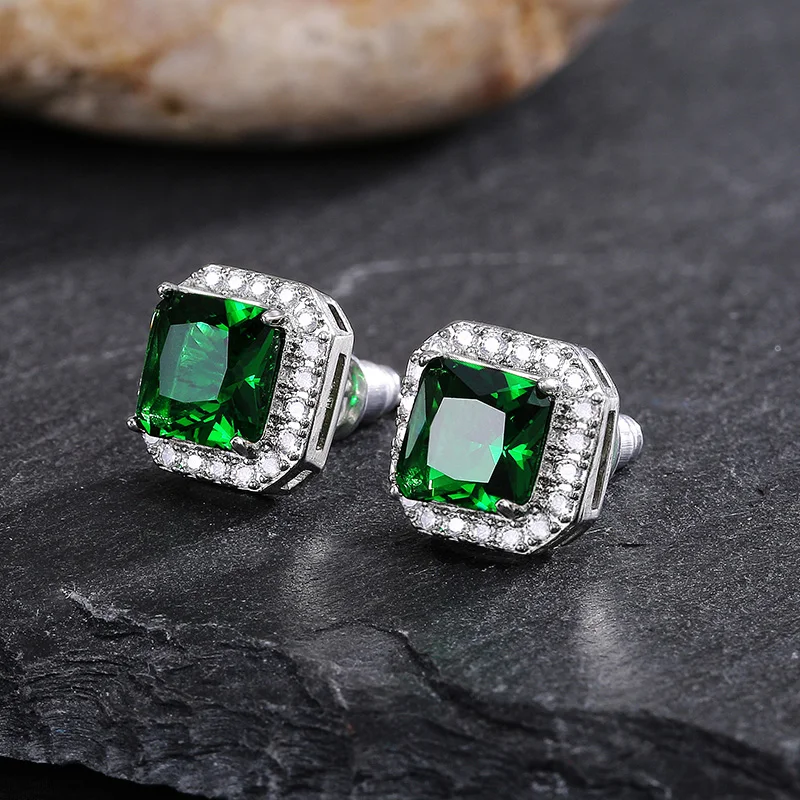 Stud Earrings Green Cubic Zirconia Women Fashion
