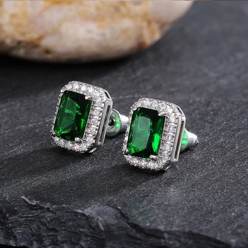 Stud Earrings Green Cubic Zirconia Women Fashion