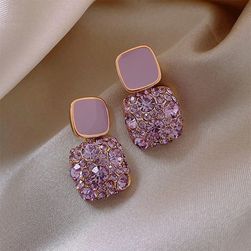 Vintage Purple Crystal Geometric Drop Earrings For Women