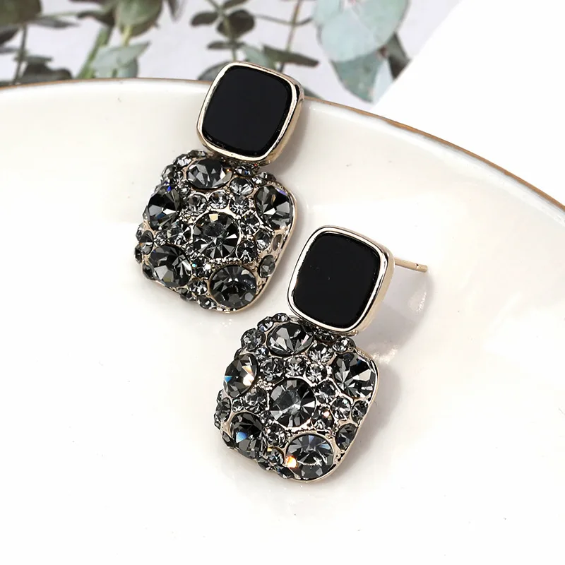 Vintage Purple Crystal Geometric Drop Earrings For Women