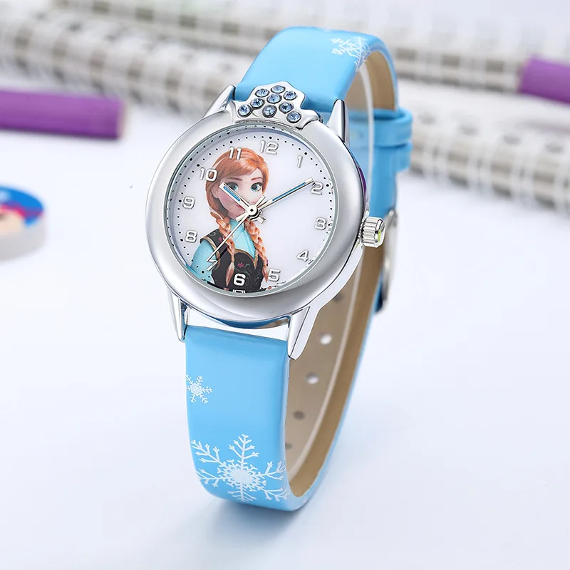 Kids Watch Girls Elsa Princess Cartoon Wristwatch PU Leather Strap