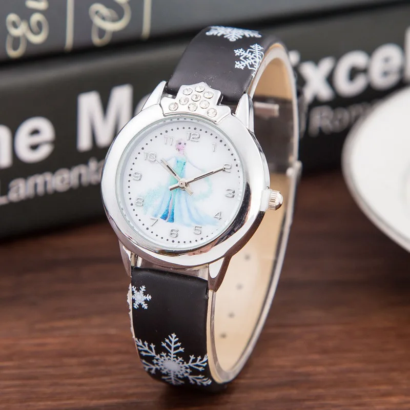 Kids Watch Girls Elsa Princess Cartoon Wristwatch PU Leather Strap