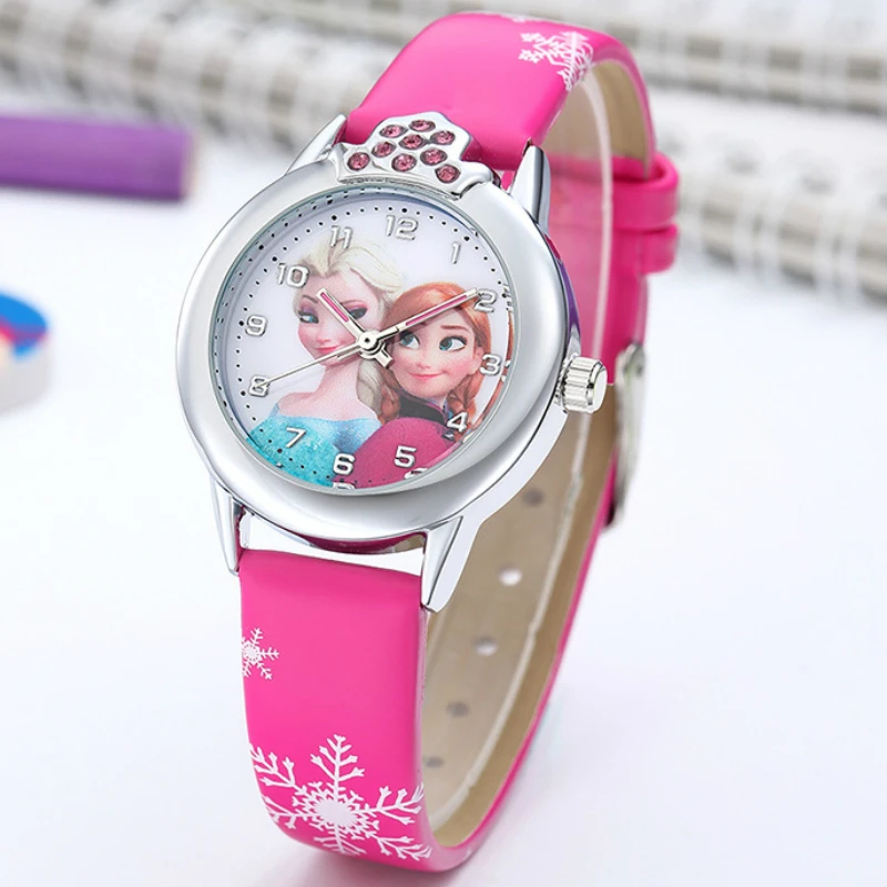 Kids Watch Girls Elsa Princess Cartoon Wristwatch PU Leather Strap