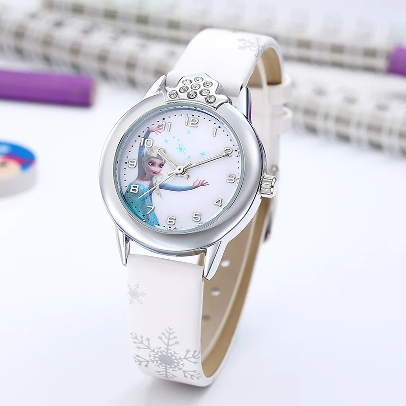 Kids Watch Girls Elsa Princess Cartoon Wristwatch PU Leather Strap