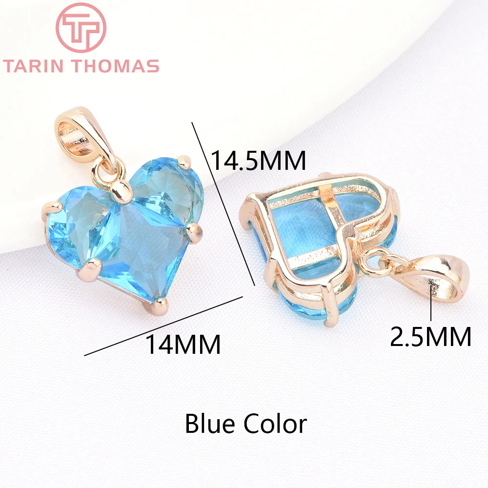Heart Charms 14x14.5mm Brass With Zircon 4 Pieces