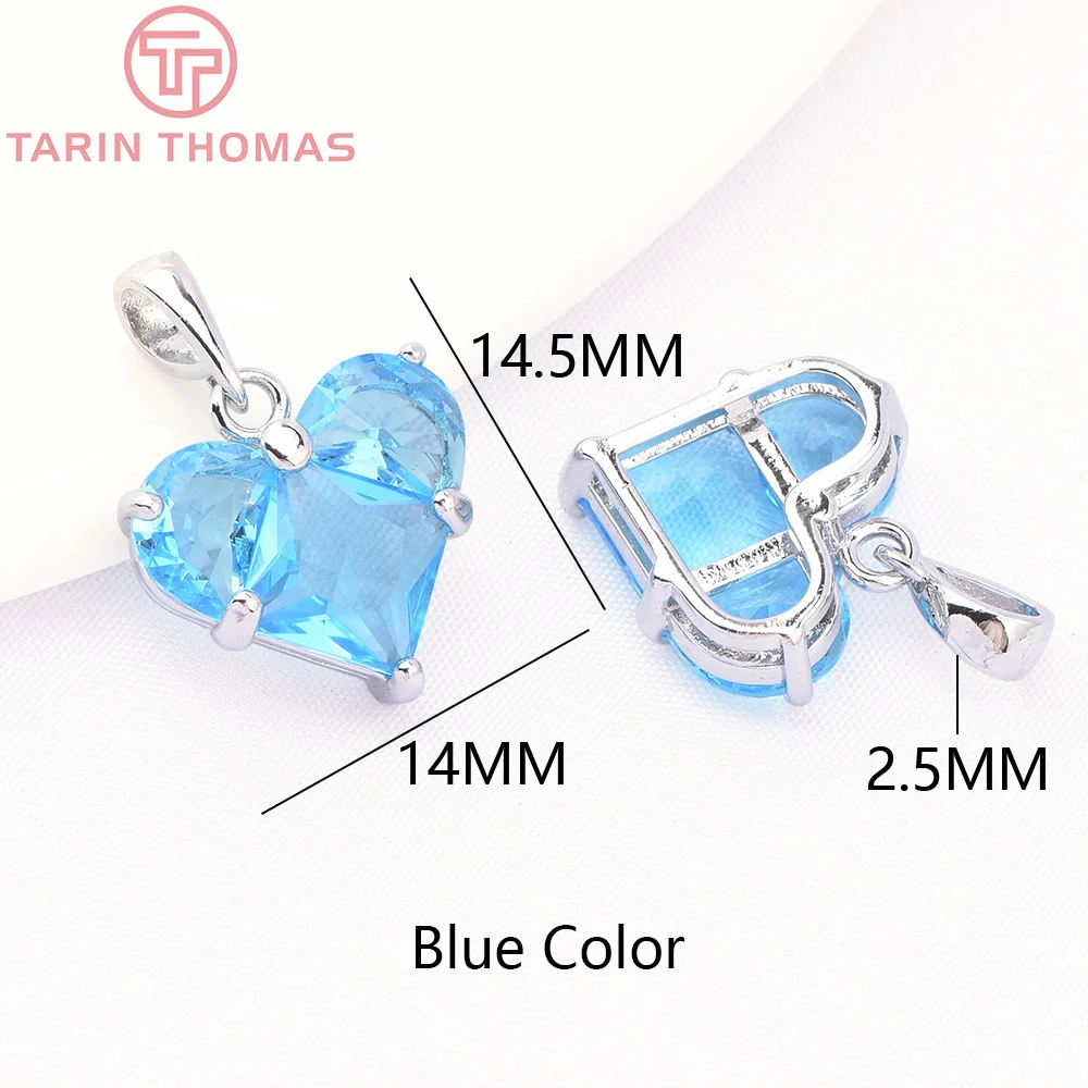 Heart Charms 14x14.5mm Brass With Zircon 4 Pieces