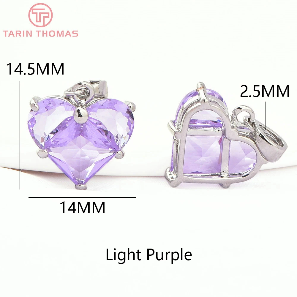 Heart Charms 14x14.5mm Brass With Zircon 4 Pieces