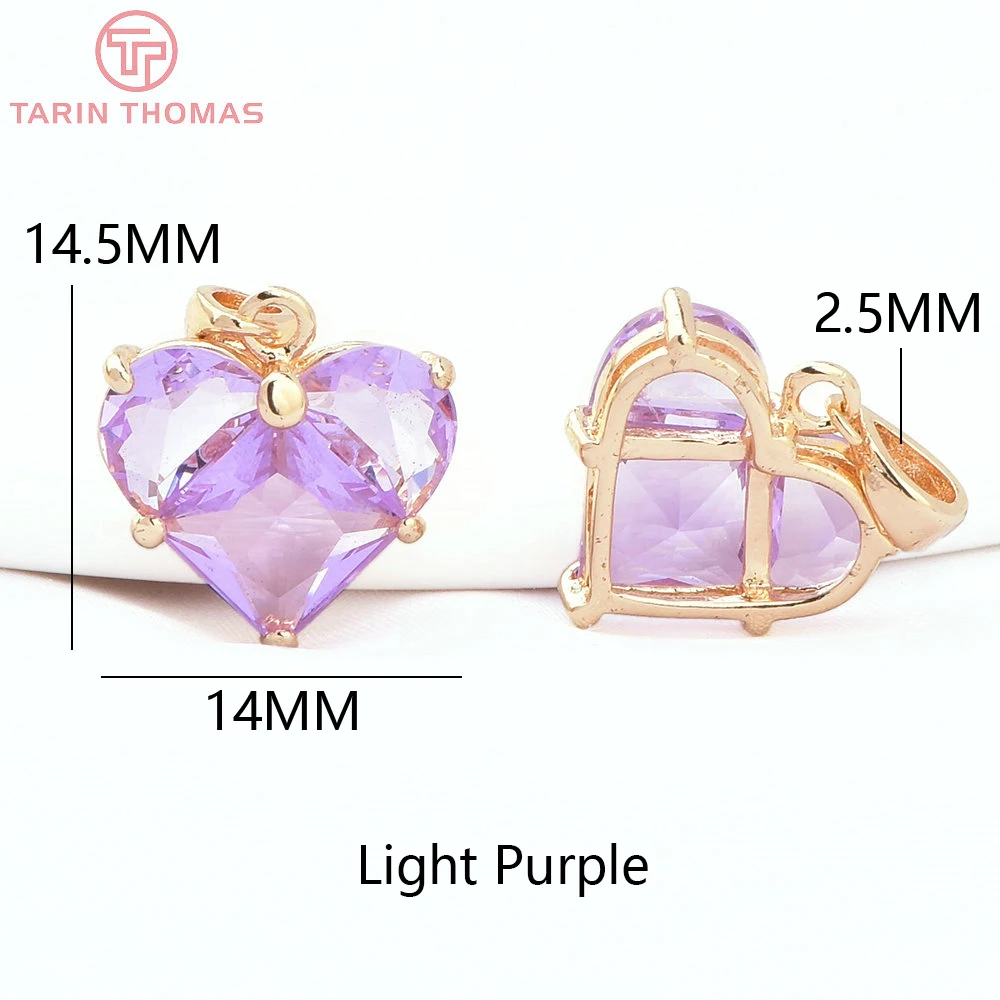 Heart Charms 14x14.5mm Brass With Zircon 4 Pieces