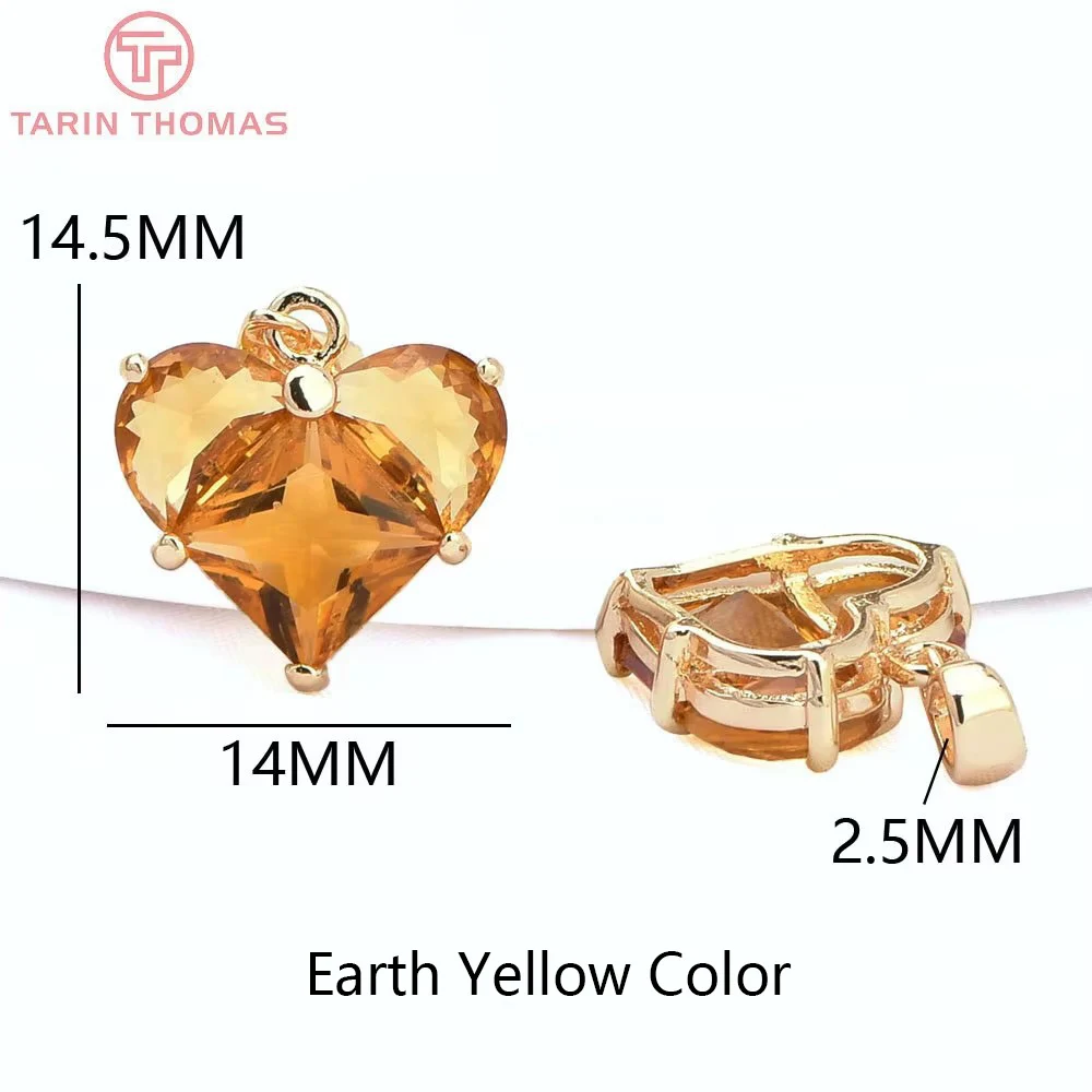 Heart Charms 14x14.5mm Brass With Zircon 4 Pieces