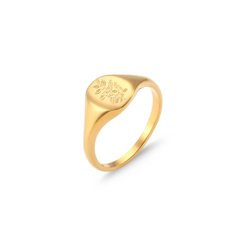 E.B.belle Stainless Steel 18k Gold Plated Signet Ring