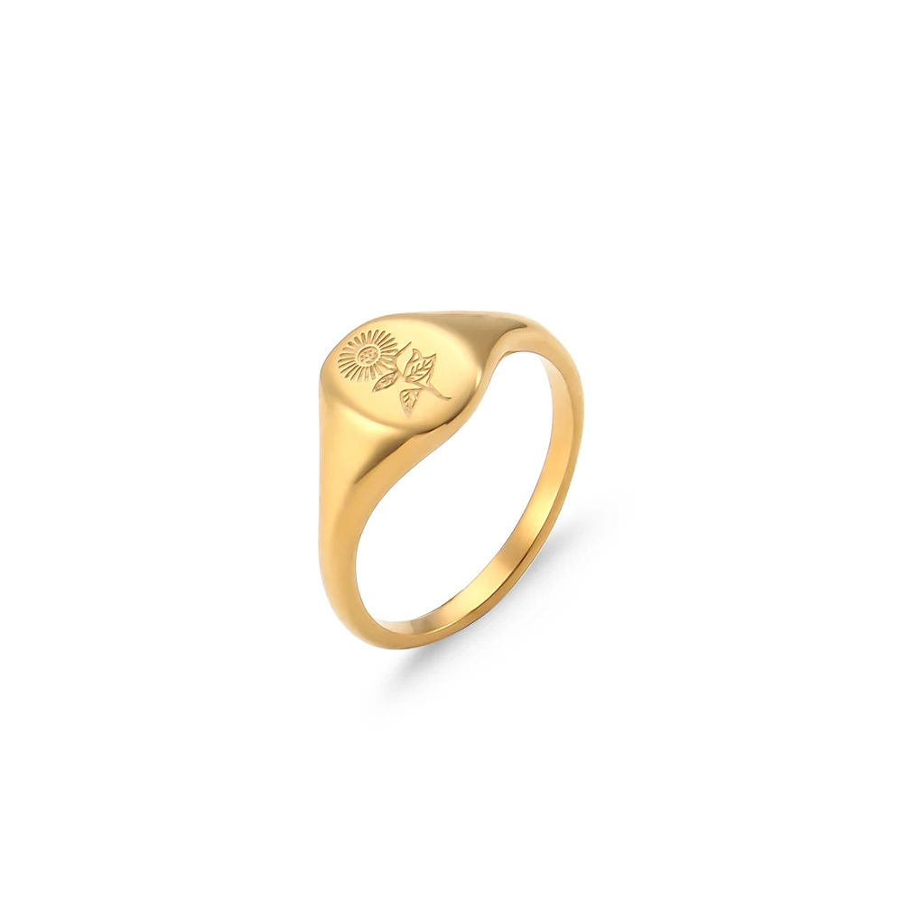 E.B.belle Stainless Steel 18k Gold Plated Signet Ring