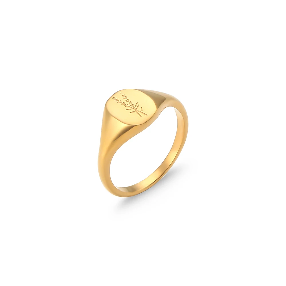 E.B.belle Stainless Steel 18k Gold Plated Signet Ring