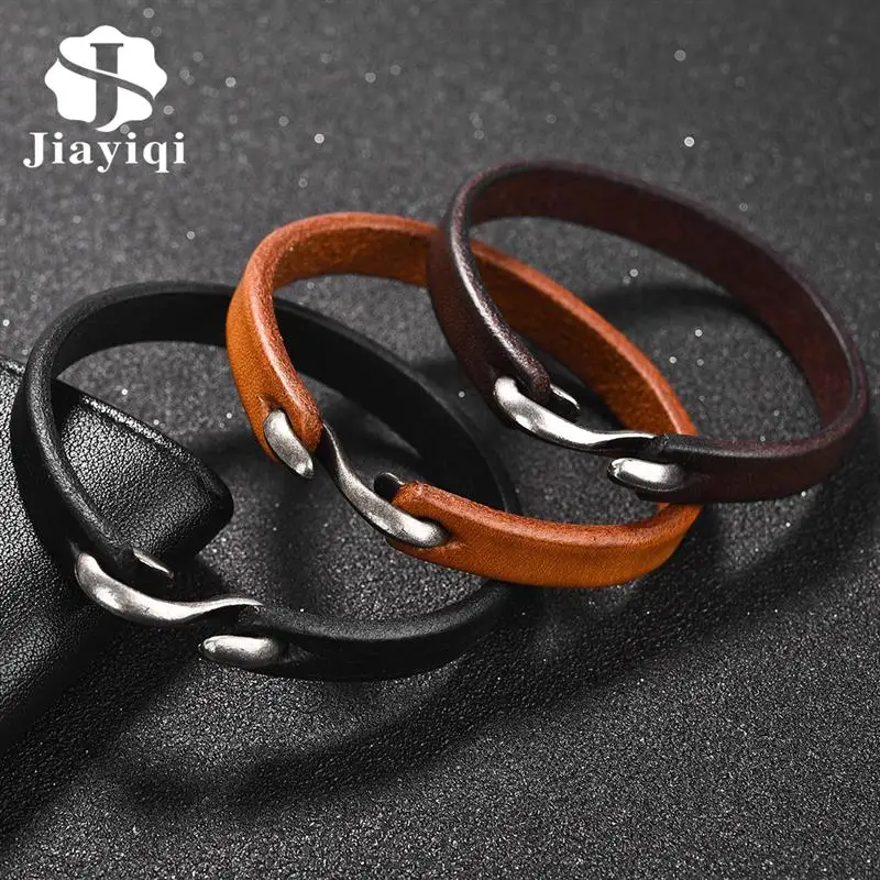 Jiayiqi Men Leather Bracelet Retro Cuff