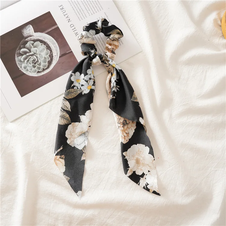 Hair Scarf Tie Satin Leopard Print Ponytail Scrunchie