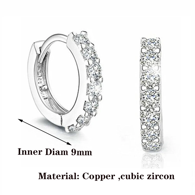 Hoop Earrings Small Silver Color Crystal