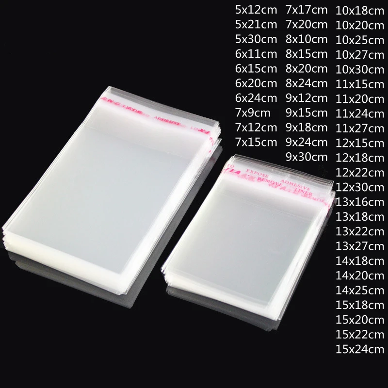 Clear Self-Adhesive OPP Plastic Storage Bags 100 Pack