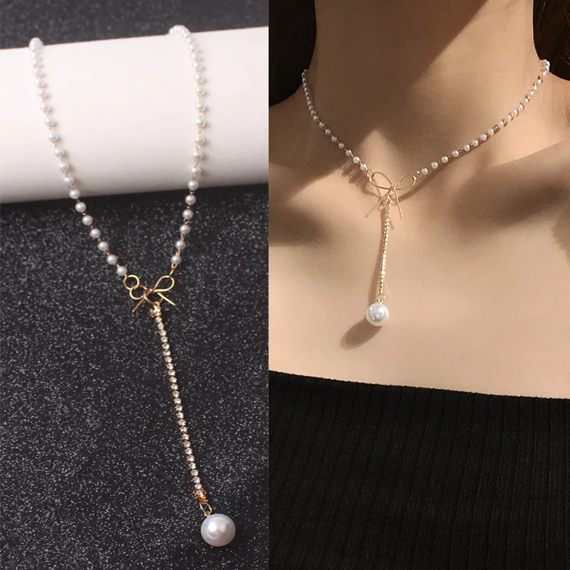 Pearl Pendant Necklace For Women Gold Link Chain