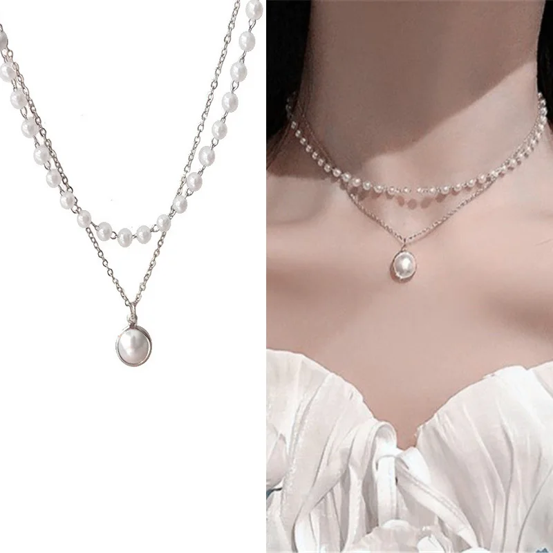 Pearl Pendant Necklace For Women Gold Link Chain