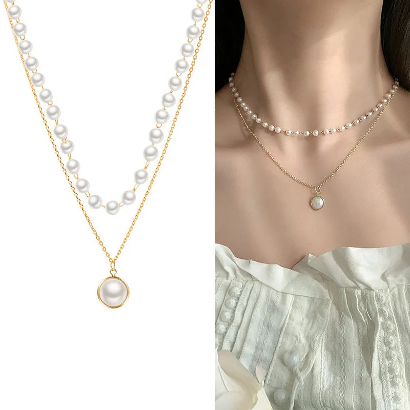 Pearl Pendant Necklace For Women Gold Link Chain