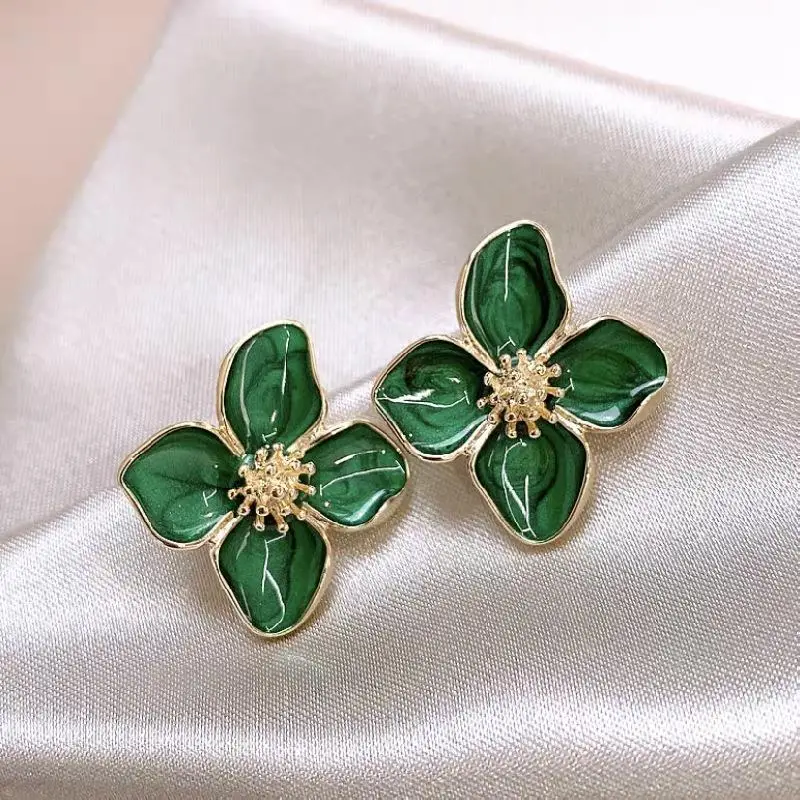 Stud Earrings Women Red Flower Zinc Alloy