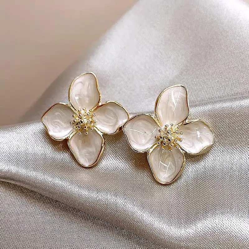 Stud Earrings Women Red Flower Zinc Alloy