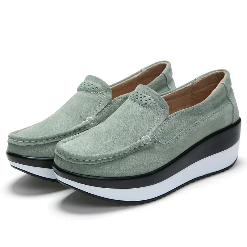 Platform Flat Shoes For Women Suede Wedge Moccasins