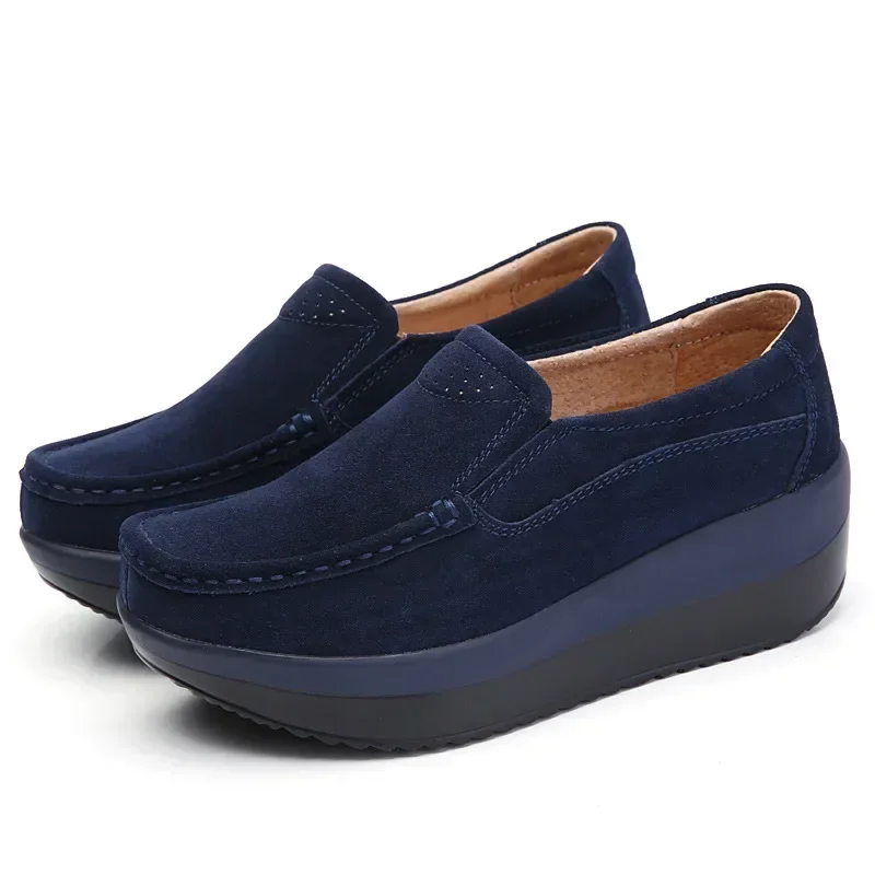 Platform Flat Shoes For Women Suede Wedge Moccasins