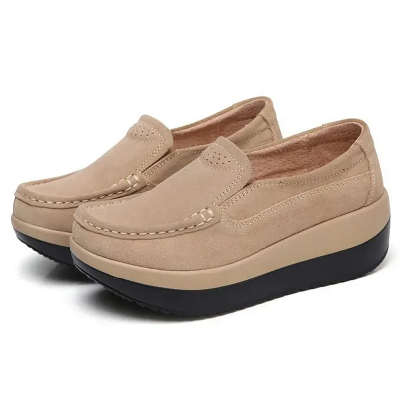 Platform Flat Shoes For Women Suede Wedge Moccasins