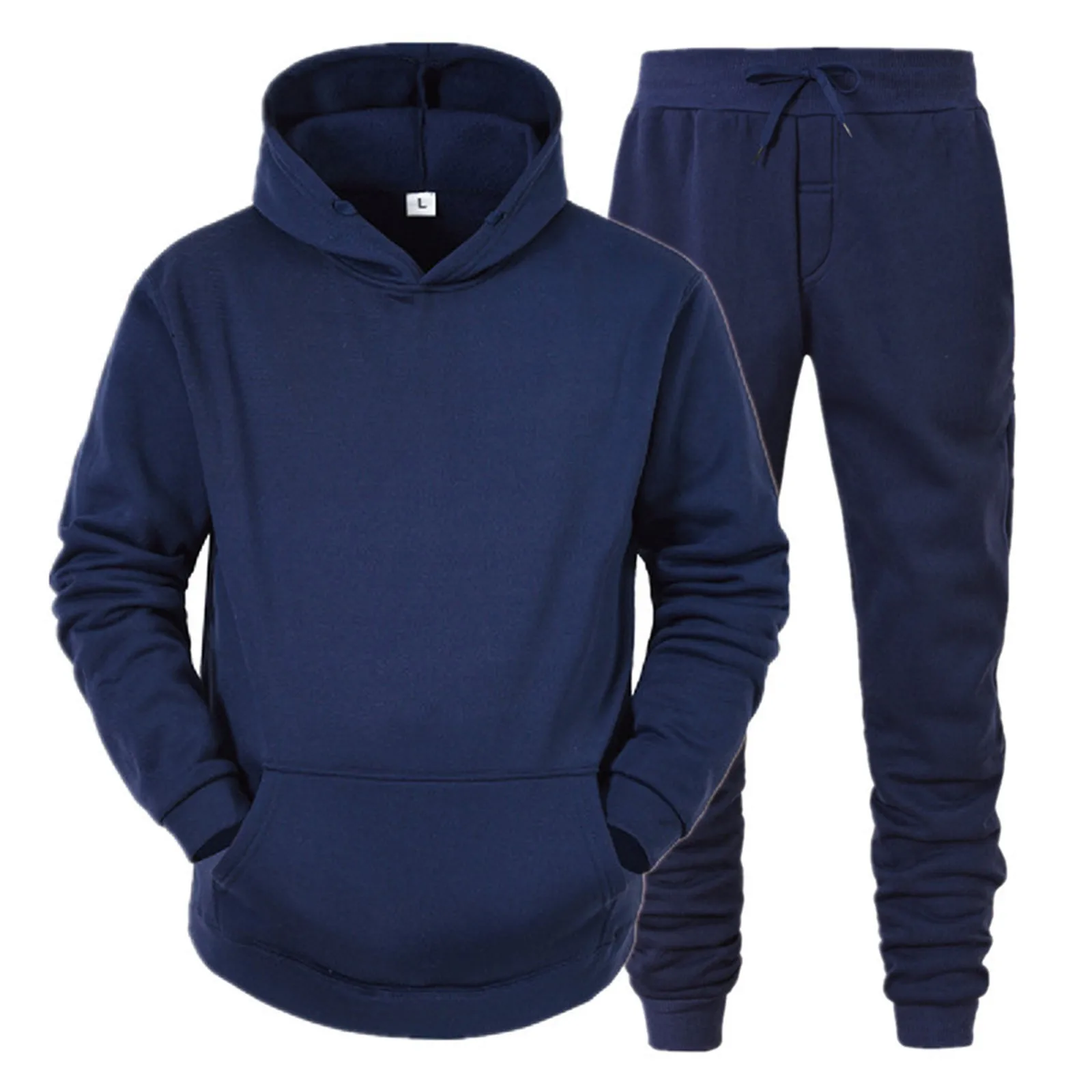 Men Fleece Tracksuit Set Sports Hoodie and Pants