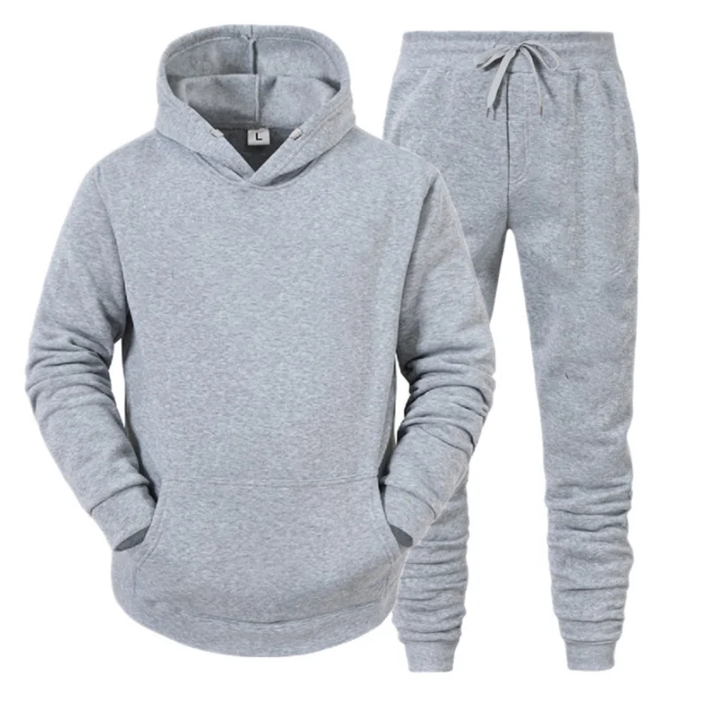Men Fleece Tracksuit Set Sports Hoodie and Pants