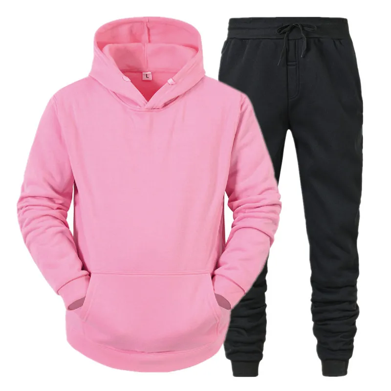 Men Fleece Tracksuit Set Sports Hoodie and Pants