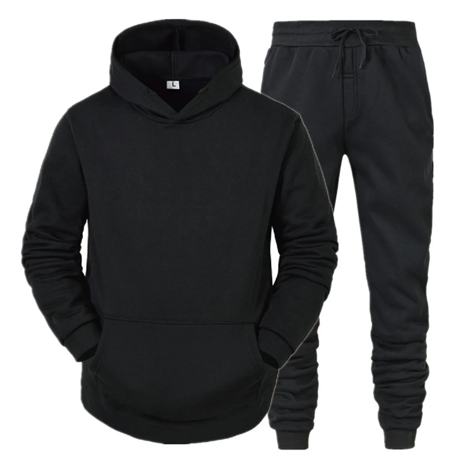 Men Fleece Tracksuit Set Sports Hoodie and Pants