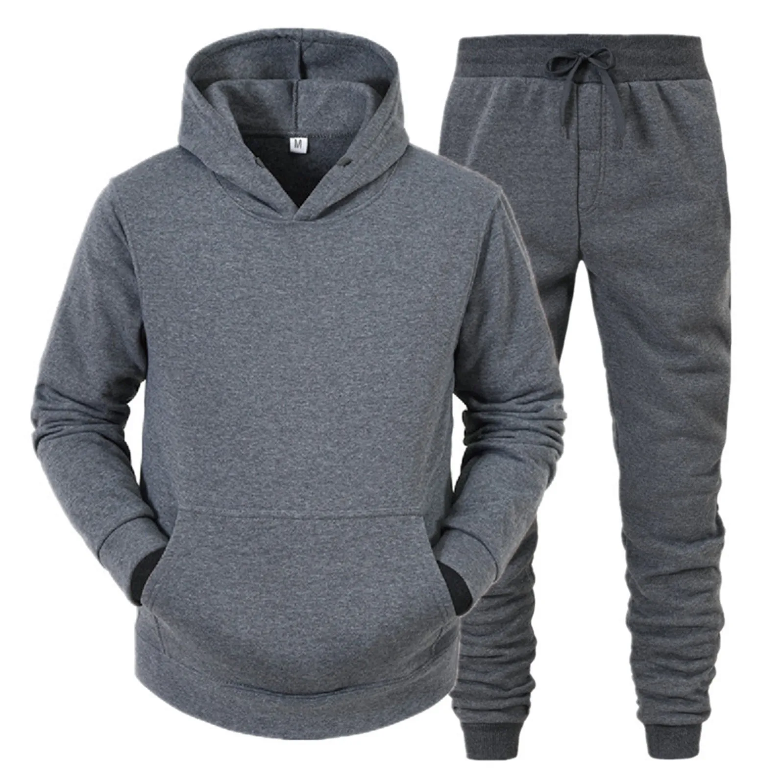 Men Fleece Tracksuit Set Sports Hoodie and Pants
