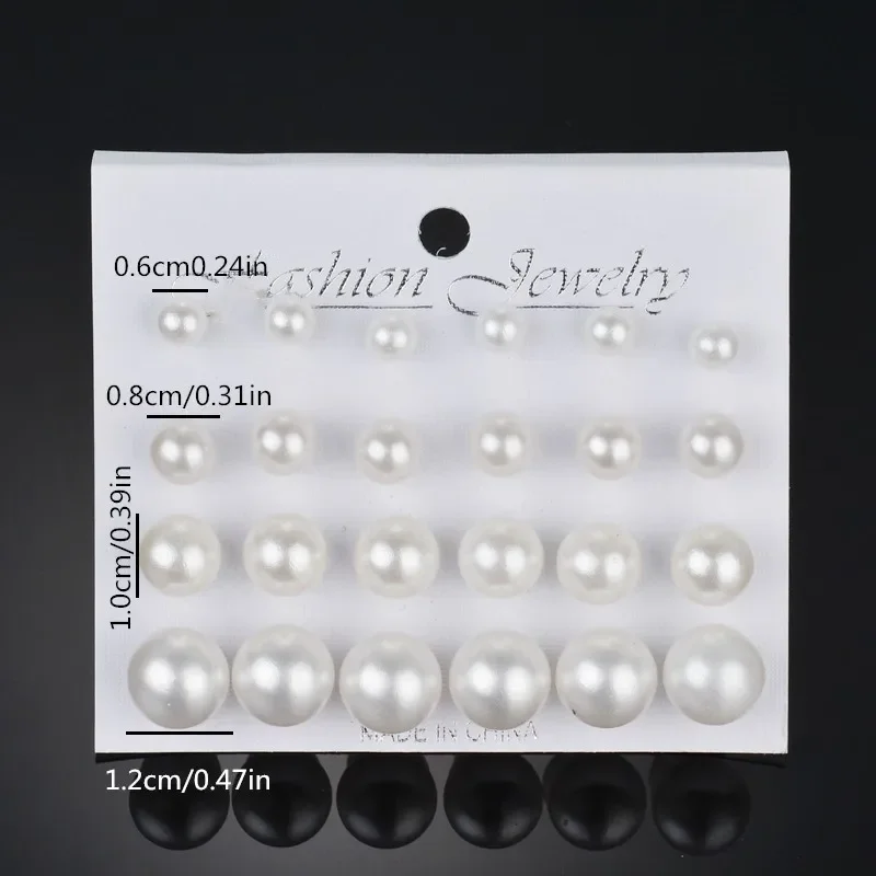 Simulated Pearl Stud Earrings 12 Pairs Set