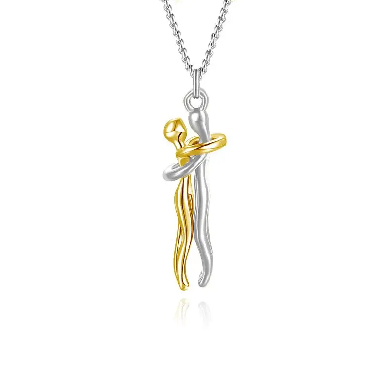 Hug Couples Pendant Necklace Stainless Steel 50cm