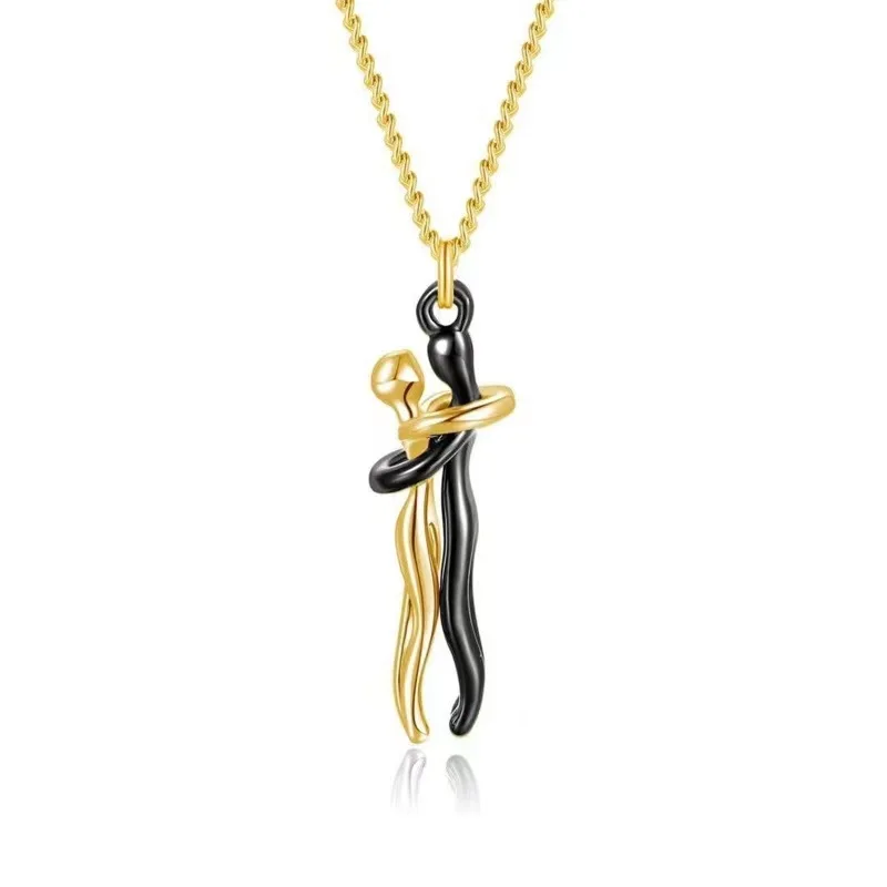 Hug Couples Pendant Necklace Stainless Steel 50cm