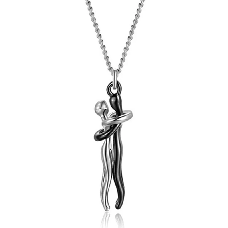 Hug Couples Pendant Necklace Stainless Steel 50cm