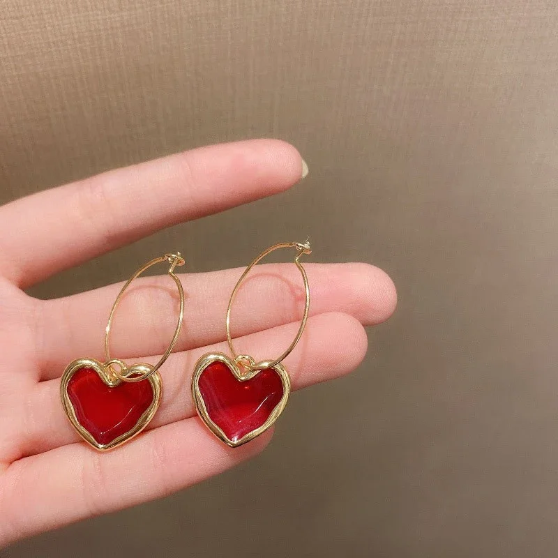 Drop Earrings with Love Heart Pearl and Zinc Alloy