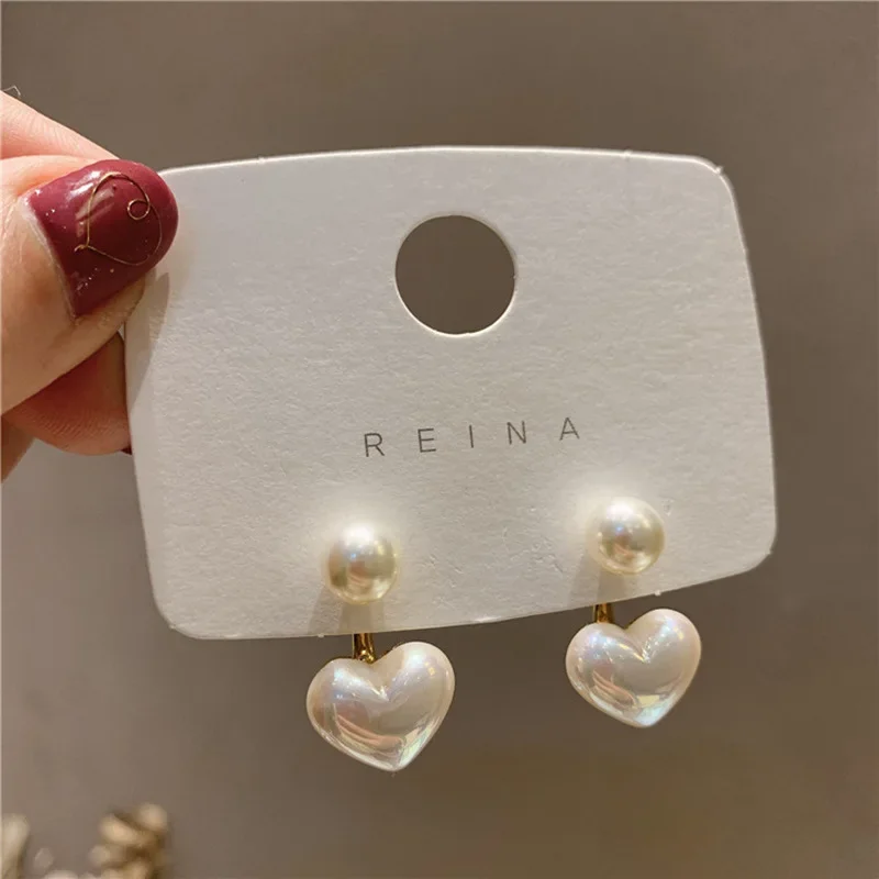 Drop Earrings with Love Heart Pearl and Zinc Alloy