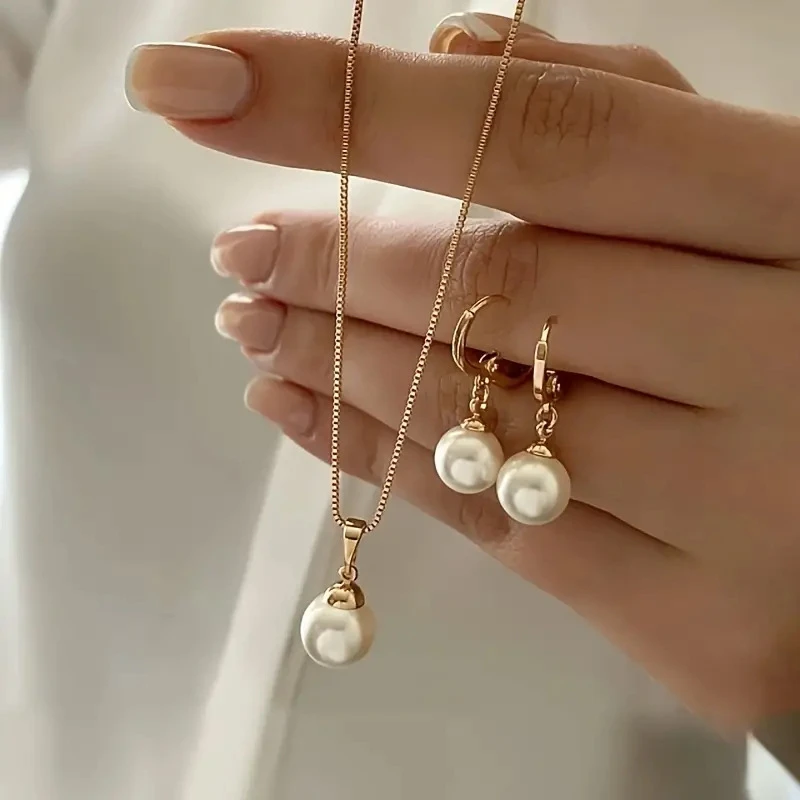 Imitation Pearl Jewelry Set Vintage Gold Color