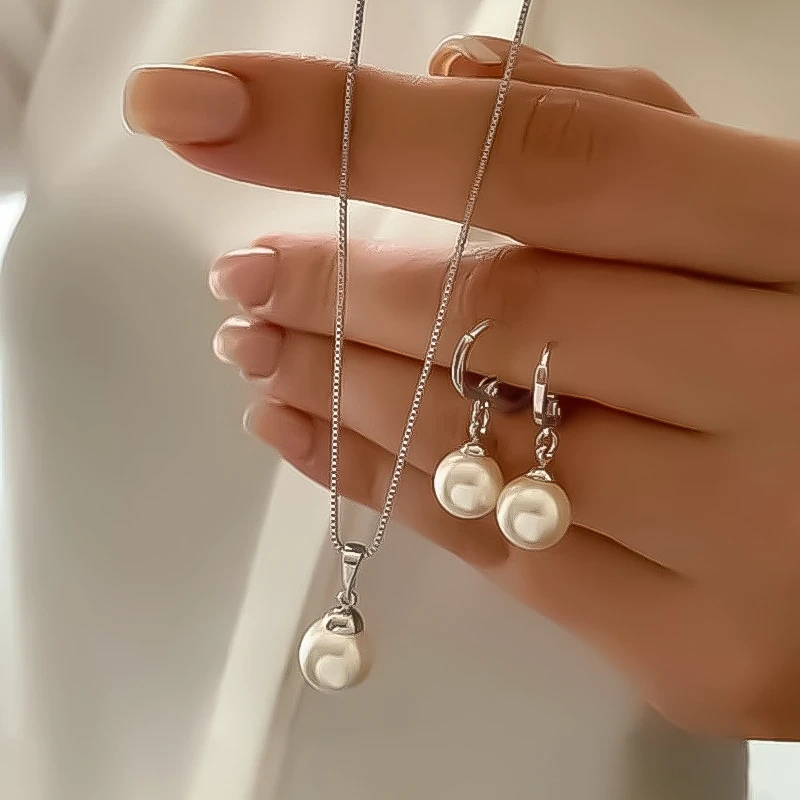 Imitation Pearl Jewelry Set Vintage Gold Color
