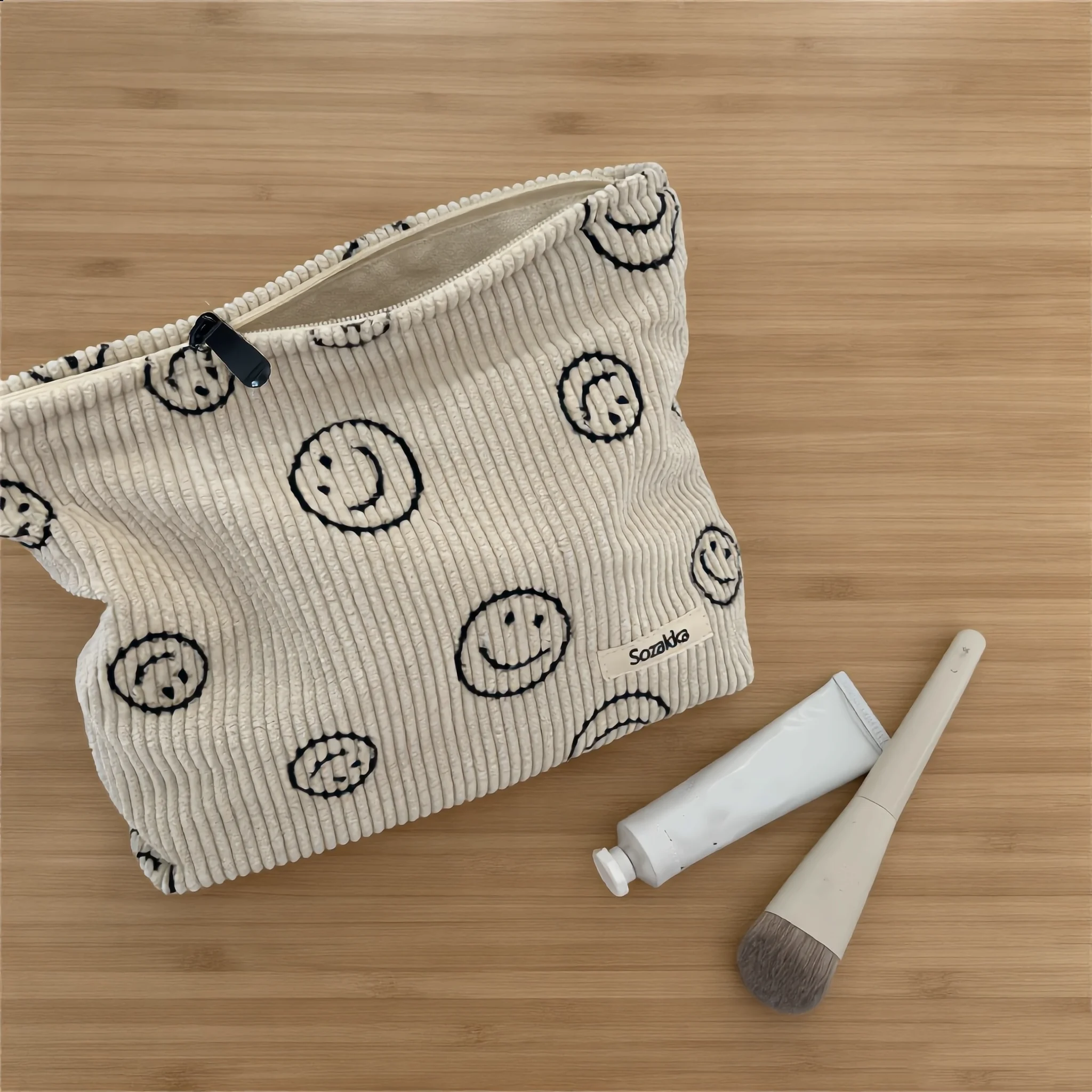 Corduroy Cosmetic Bag Large Capacity Makeup Storage Travel Organizer