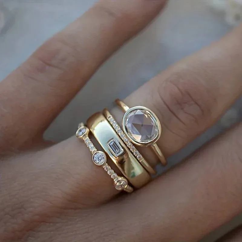 Bridal Ring Set Gold Color With White Stone