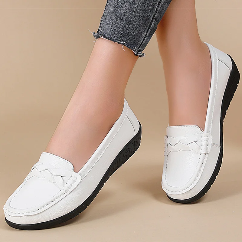 Women's Soft Leather Flat Loafers Casual Shoes