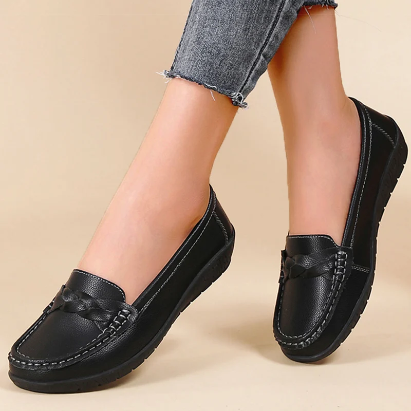 Women's Soft Leather Flat Loafers Casual Shoes