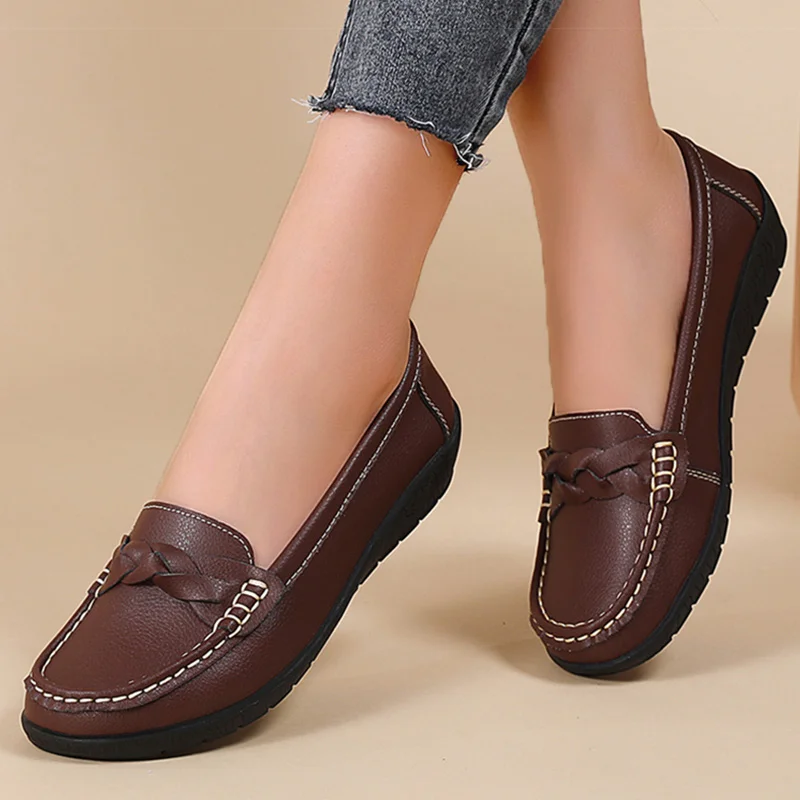 Women's Soft Leather Flat Loafers Casual Shoes