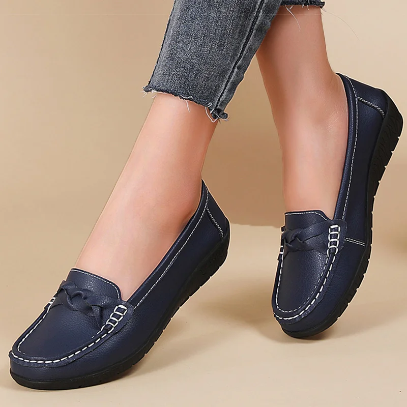 Women's Soft Leather Flat Loafers Casual Shoes